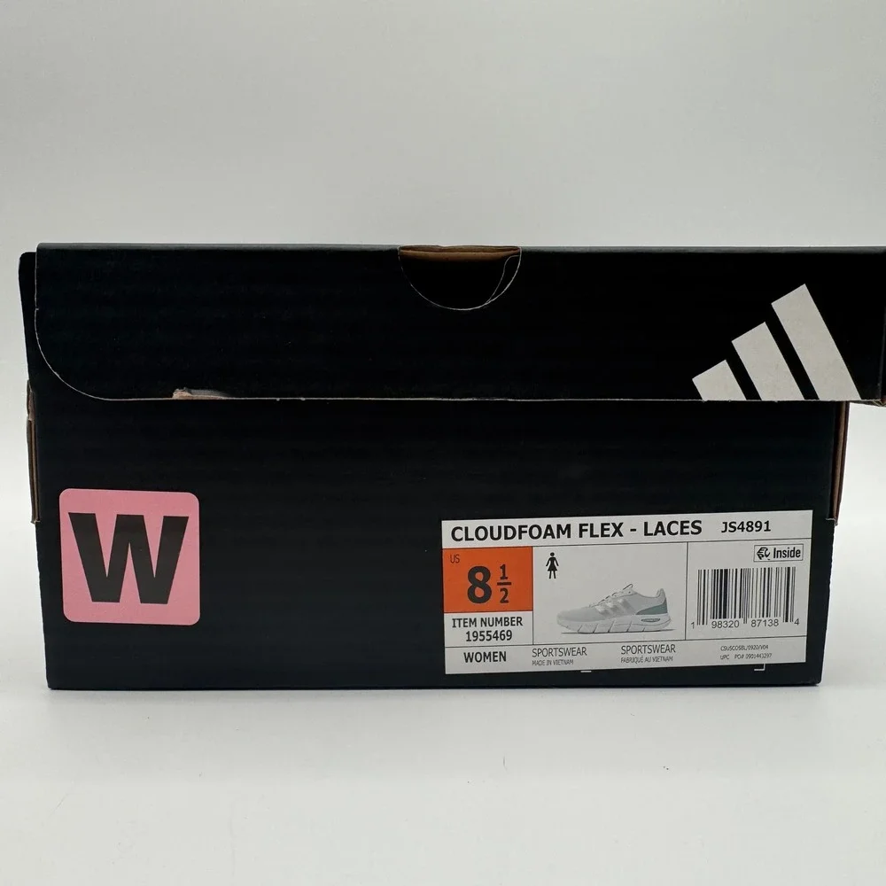 Adidas Cloudfoam Flex Lace Running Shoes‎ White Gray Women's Size 8.5